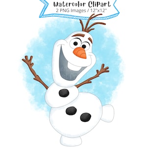 Olaf de Frozen, acuarela dibujada a mano, clipart, PNG, alta resolución, fondo transparente, linda caricatura, Elsa, Anna, uso comercial