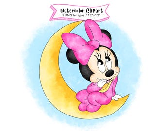 Baby Minnie Mouse aquarel clipartset, verjaardag cliparts (PNG)