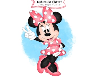 Clipart aquarelle Minnie Mouse : illustration de dessin animé (PNG)