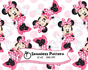 Minnie Mouse Seamless Pattern: Watercolor Cartoon (Digital Download)