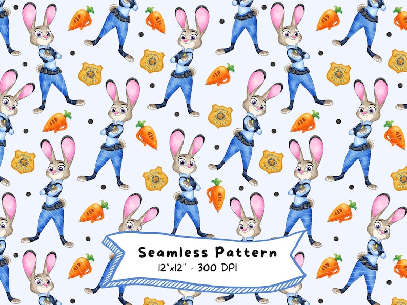 Zootopia 2 Seamless Pattern, Watercolor Digital Pattern, Judy Hopps, - Etsy