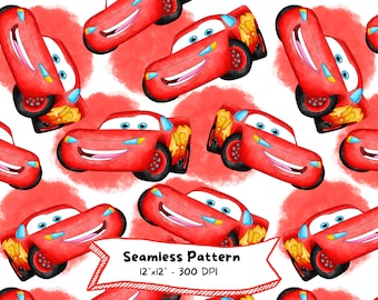Cars Watercolor Seamless Pattern: Kids Party Print (Digital Download)