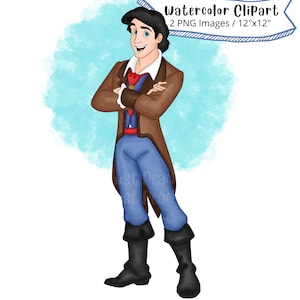 Prince Eric de, La Petite Sirène Dessiné à la main Aquarelle Clipart, Dessin animé mignon, PNG, Transparent, Haute Résolution, Princesse Ariel