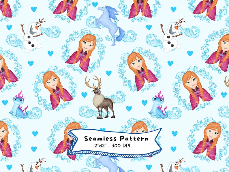 Frozen Watercolor Seamless Pattern, Elsa Anna Olaf (digital Download ...