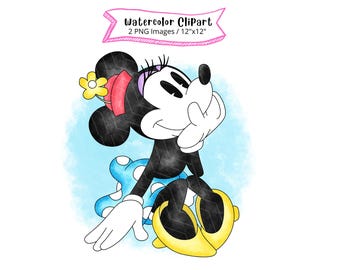 Minnie Mouse Watercolor Clipart, High Resolution, Digital Download, Vintage, Retro, PNG