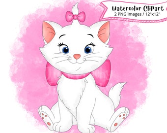 Marie Arisrocats, Hand Drawn Watercolor Clipart, Cute Cartoon Illustration, PNG, Digital Download, Cat Clipart, High Resolution