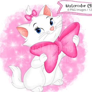 Marie Arisrocats, Hand getrokken aquarel clipart, schattige cartoon illustratie, PNG, digitale download, kat clipart, hoge resolutie