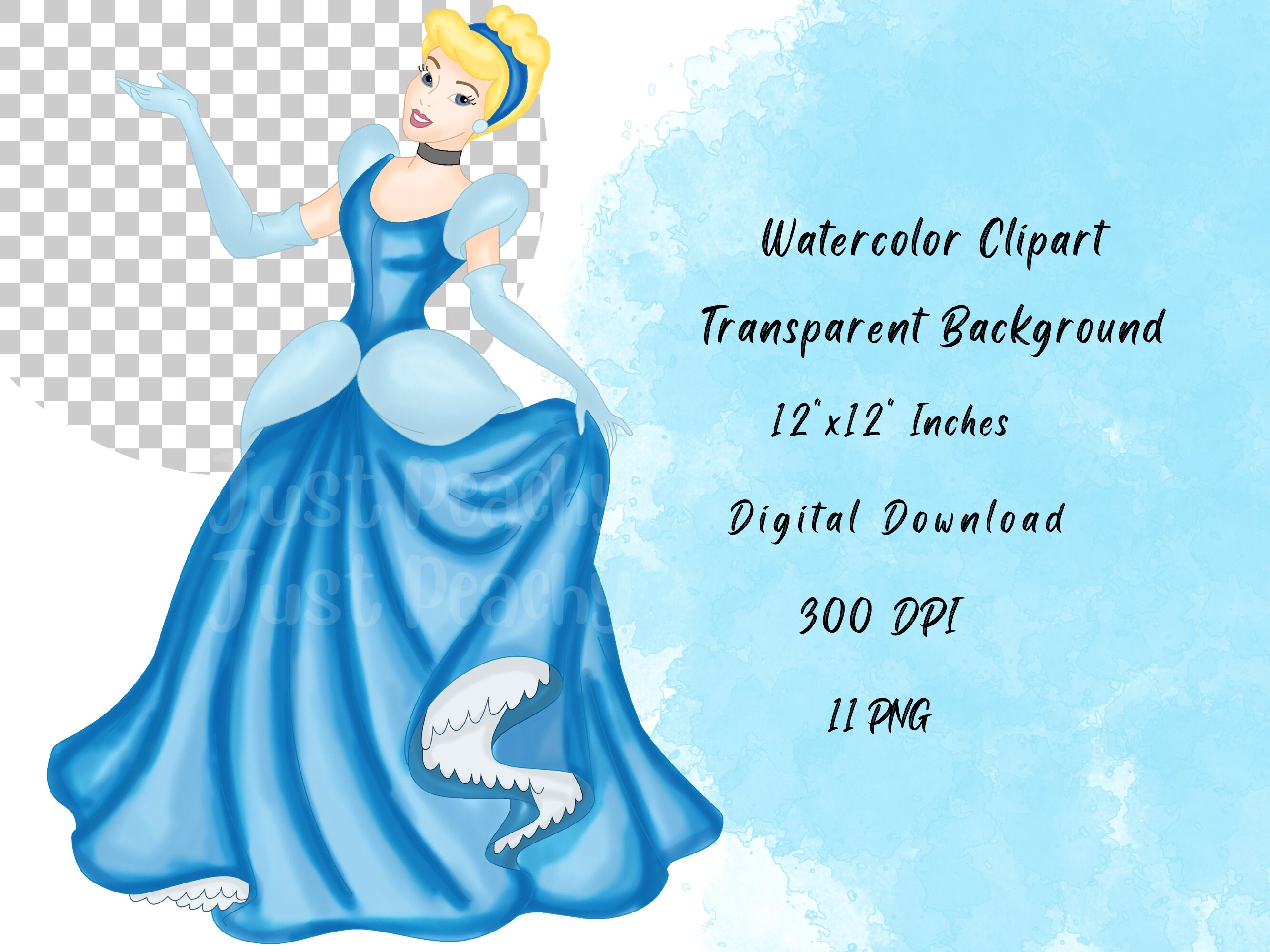 Cinderella Watercolor Clipart Set, High Resolution, Fairytale Princess ...