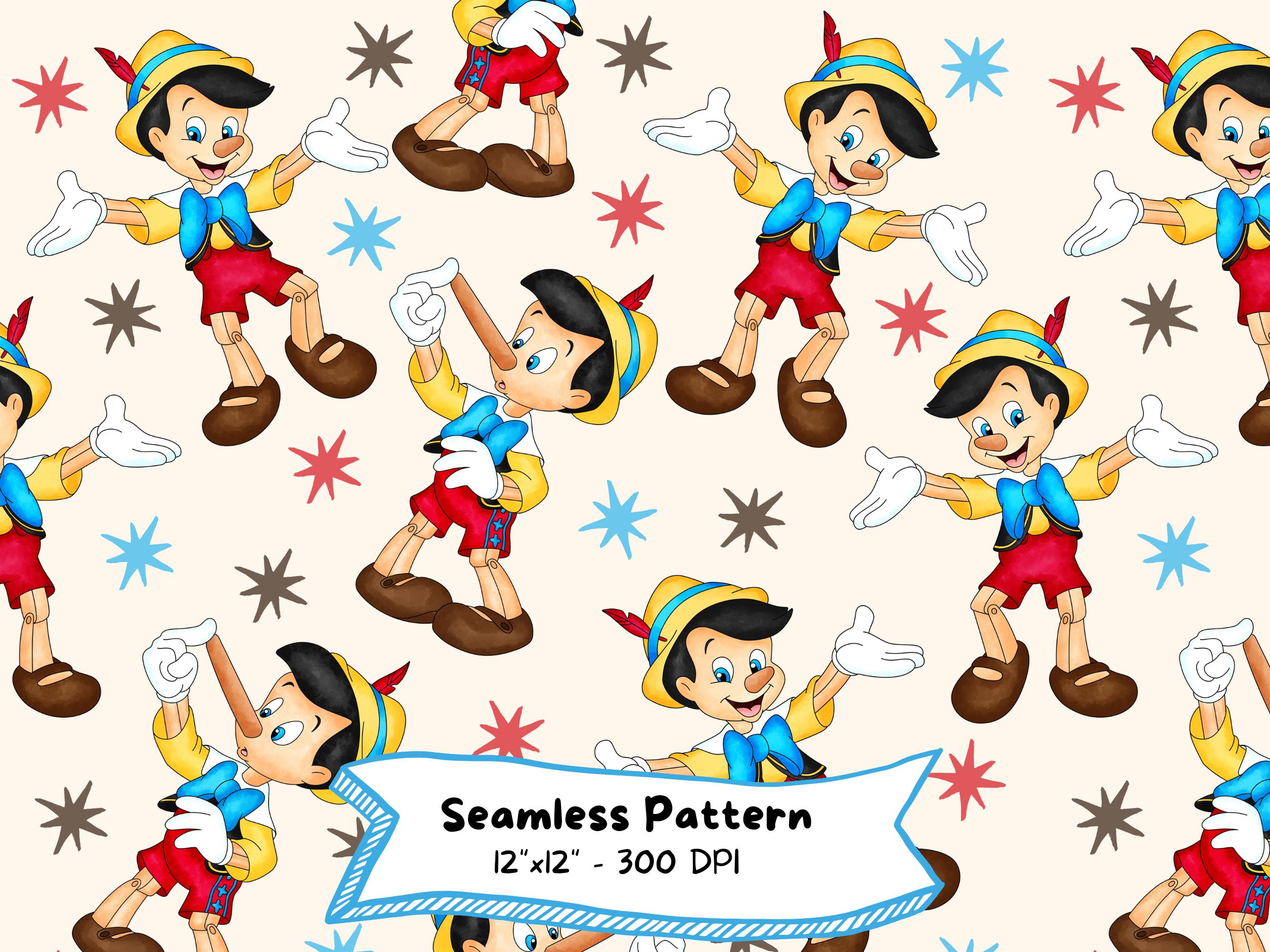 Pattern For Pinocchio Overalls Pinocchio Seamless Pattern, Watercolor Cartoon, Kids Party, Digital ...
