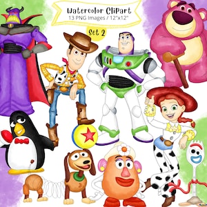 Toy Story Aquarela Clipart, Conjunto 2, Desenho Fofo, Buzz Lightyear, Woody, PNG, Jessie, Transparente, Zurg, Cachorro Slinky, Forky, Desenhado à Mão