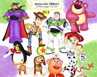 Toy Story Aquarela Clipart: Personagens de Desenho Animado PNG (Download Digital)