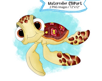 Squirt Finding Nemo Watercolor Clipart, Under the Sea PNG (Digital Download)