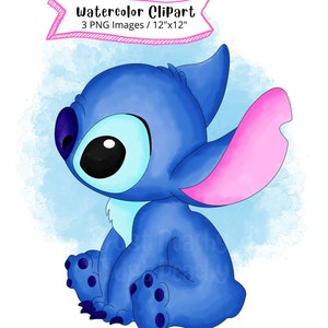 Conjunto de clipart aquarela Stitch, desenho animado fofo, PNG, alienígena, fundo transparente, alta resolução, Lilo e Stitch, desenhado à mão