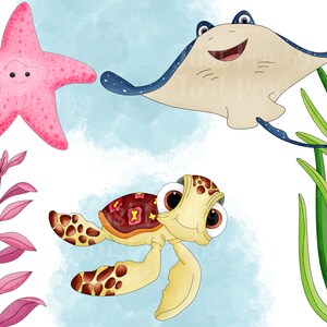 Finding Nemo Watercolor Clipart: Cartoon Ocean Animals (PNG Digital Download) image 6