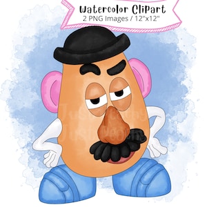 Mr Potato Head Toy Story aquarela clipart, ilustração fofa de desenho animado, amadeirado, Buzz Lightyear, PNG, transparente, desenhado à mão, comercial