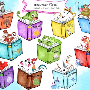 Princess Sidekicks Watercolor Clipart Bundle, Book Club, Princess Pets, PNG, Hand Drawn