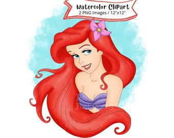Ariel Aquarell Clipart, Meerjungfrau PNG (digitaler Download)