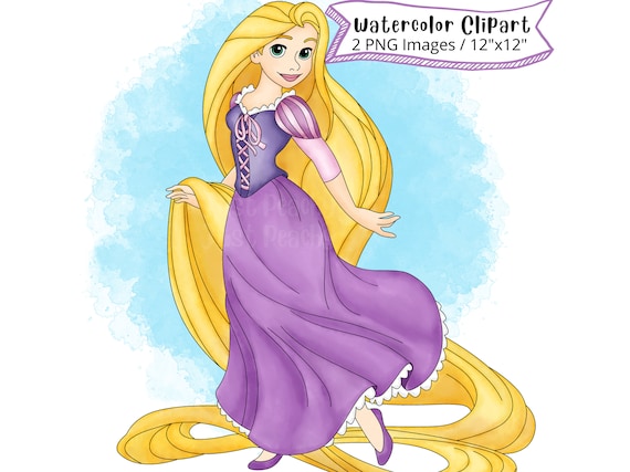 ラプンツェルの水彩画クリップアート：塔の上のラプンツェルの漫画