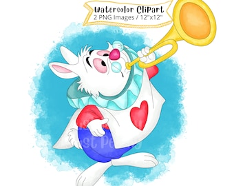 Alice in Wonderland Rabbit Watercolor Clipart: Cartoon PNG (Digital Download)