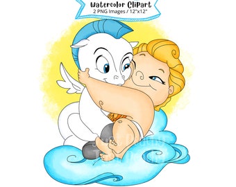 Clipart acquerello di Baby Hercules: illustrazione in formato PNG dei cartoni animati (download digitale)