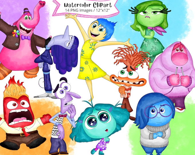 Insid Out Watercolor Clipart Set, Cute Cartoon, PNG, High Resolution ...
