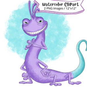 Randall von Monsters Inc Aquarell Clipart-Set, Süßer Cartoon, PNG, Hohe Auflösung, Transparenter Hintergrund, Handgezeichnet, Hohe Auflösung