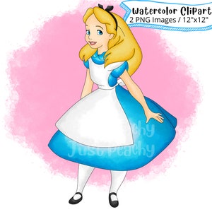 Alicja w Krainie Czarów Akwarele Clipart, Pełny Zestaw, PNG, Słodka Kreskówkowa, Pobieranie Cyfrowe, Wysoka Rozdzielczość, Rysowane Ręcznie, Przezroczyste Tło