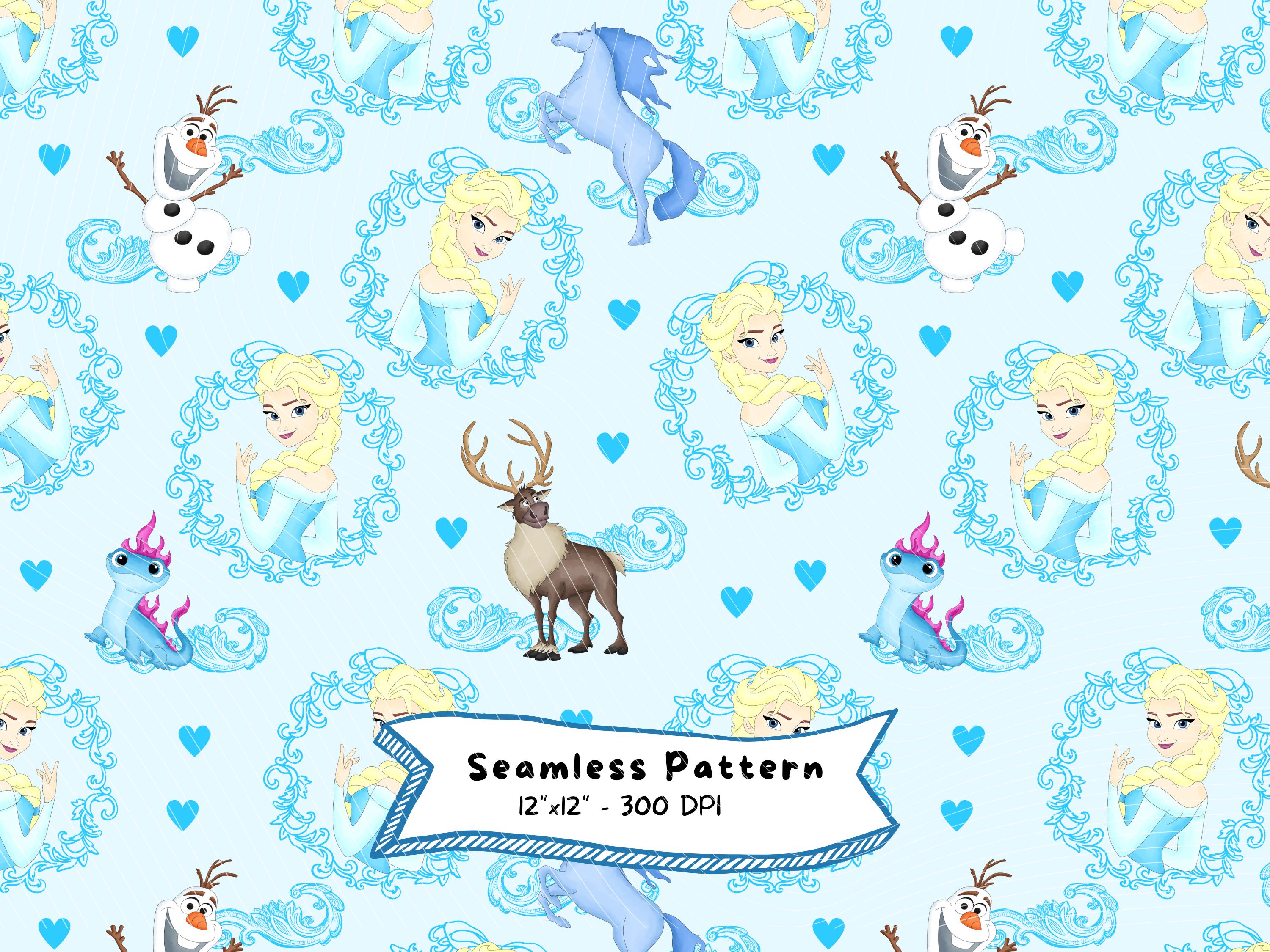 Frozen Watercolor Seamless Pattern, Elsa, Anna, Olaf, Sven (digital ...