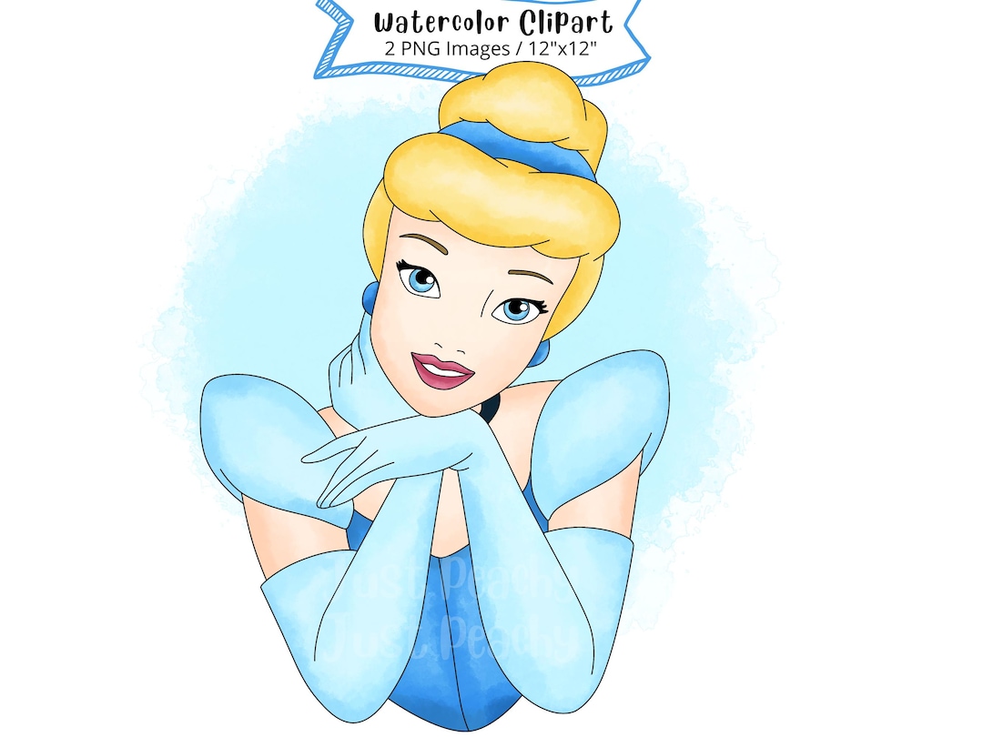 Princess Cinderella Watercolor Clipart, Hand Drawn, Cute Cartoon ...