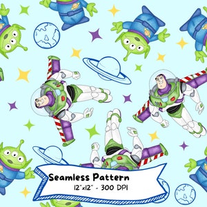 Toy Story Seamless Pattern, Digital Download, Cute Cartoon, Buzz Lightyear, Woody, Jessie, slinky dog, Rex, Alien, Mr Potato Head