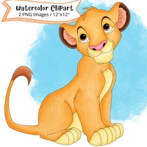 Simba do Rei Leão Conjunto de clipart desenhado à mão em aquarela, PNG, alta resolução, fundo transparente, desenho animado fofo, animais de safari