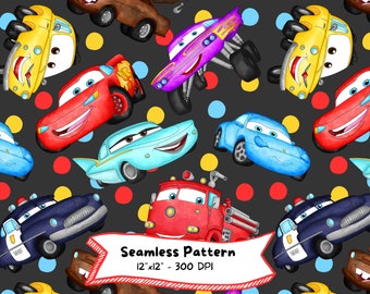 Cars Watercolor Seamless Pattern: Kids Party Print (Digital Download)