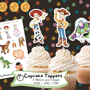 Toy Story Watercolor Cupcake Topper, Instant Digital Download, Birthday Party, Cake Topper,  Birthday Decoration, Printable File, Kids Party