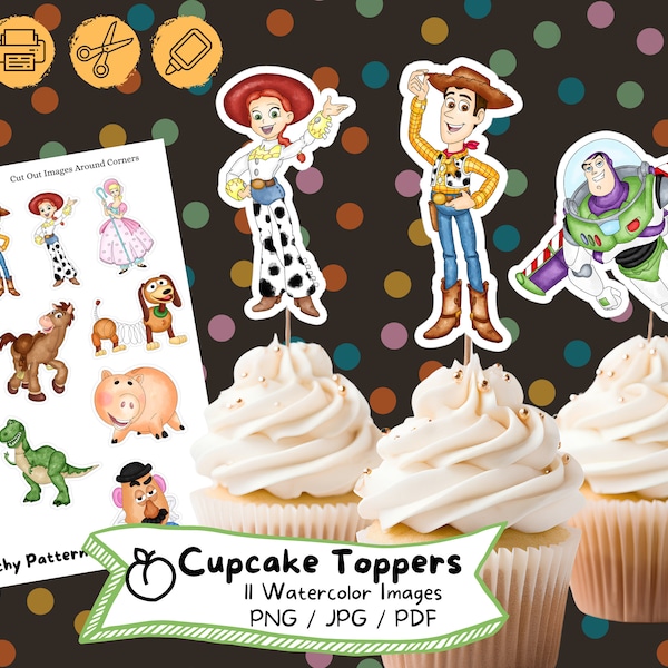 Toy Story Watercolor Cupcake Topper, Instant Digital Download, Birthday Party, Cake Topper,  Birthday Decoration, Printable File, Kids Party