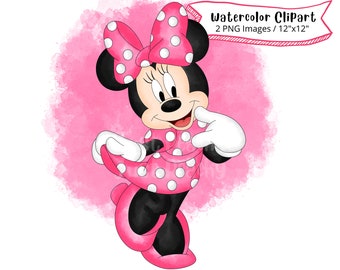 Minnie Mouse Watercolor Clipart: Cartoon Illustration (PNG)