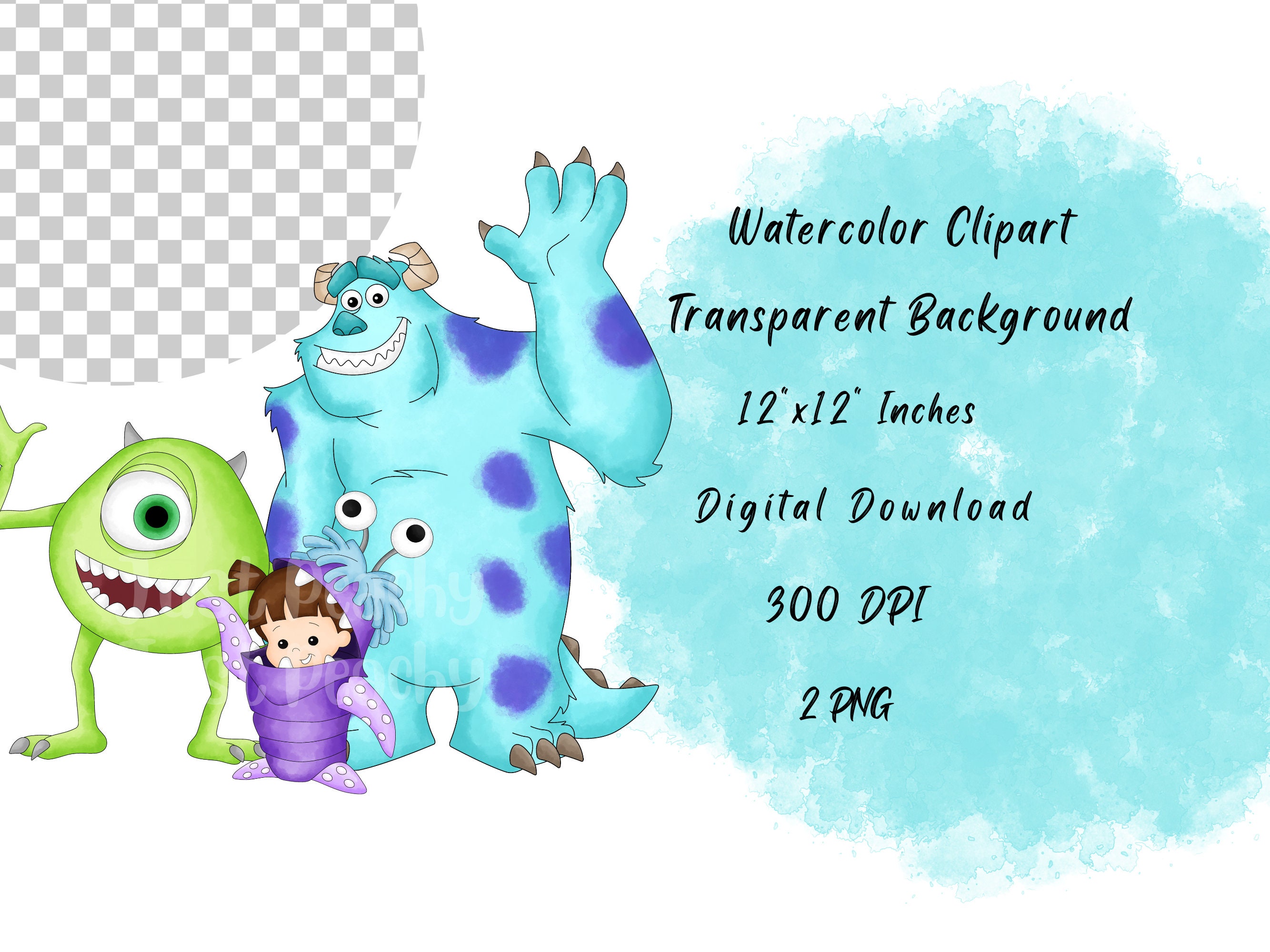 Monsters Inc Watercolor Clipart, Cute Cartoon, PNG, High Resolution