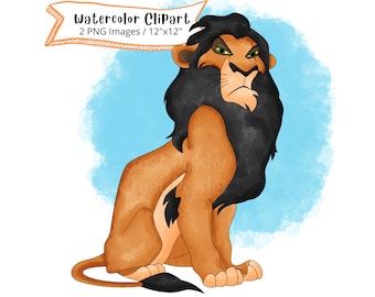 Narbe König der Löwen Clipart: Handgezeichnetes Aquarell PNG (Digitaler Download)