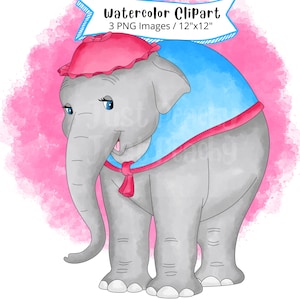 Mrs Jumbo from Dumbo Watercolor Clipart, Cute Cartoon, PNG, Hand Drawn, Nursery Decor, Baby Elephant, Instant Download, Birthday, Printable