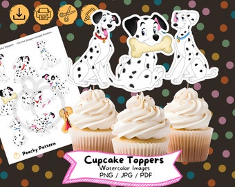 Les 101 dalmatiens aquarelle pour cupcakes, téléchargement numérique, fête d'anniversaire, gâteau, anniversaire, fichier imprimable, fête d'enfants, chiot