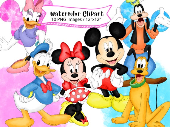 ミッキーマウスと仲間たちの水彩画クリップアート：漫画PNG（デジタル