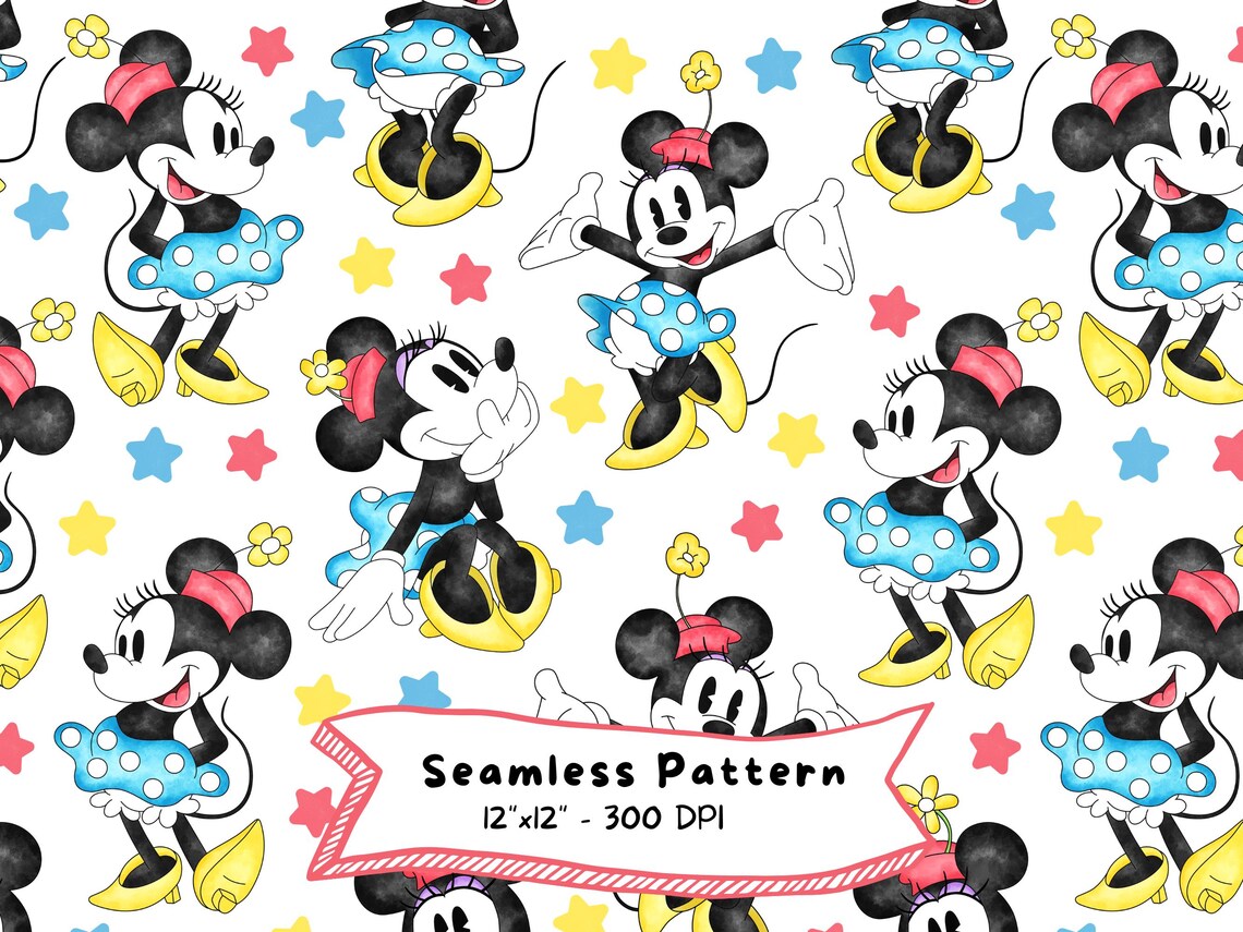 Minnie Mouse Seamless Pattern, Watercolor, Digital Download, High ...