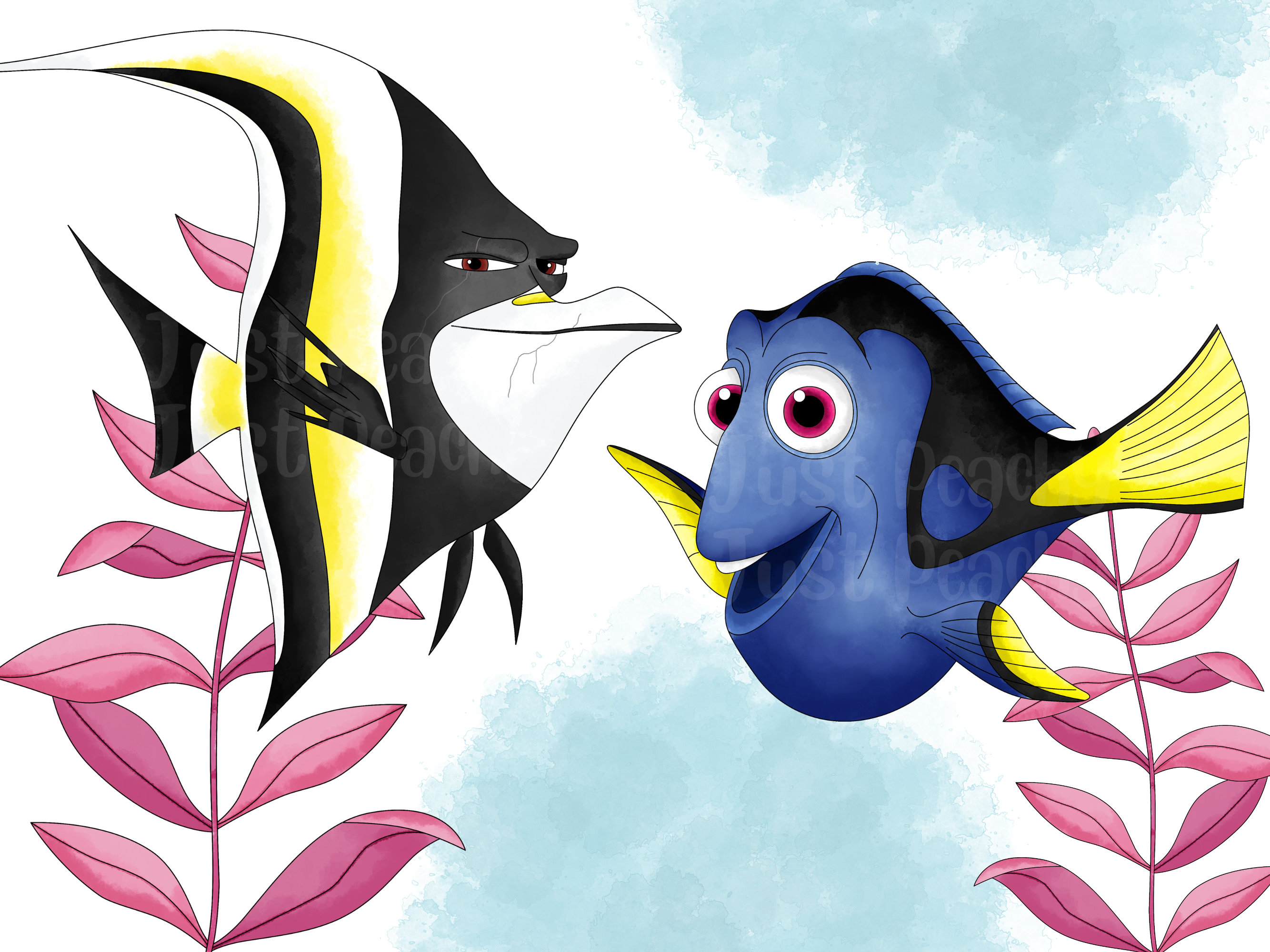 Finding Nemo Watercolor Clipart, Cute Cartoon Illustration, Dory, Under