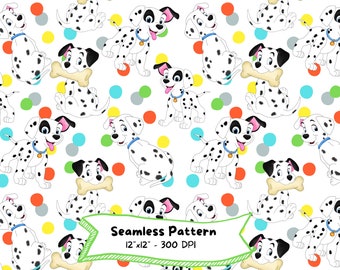 101 Dalmatians Watercolor Seamless Pattern, Puppy Print (Digital Download)