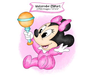 Baby Minnie Mouse aquarel clipartset, cartoon png (digitale download)