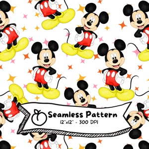 Mickey Mouse Seamless Pattern, Watercolor Image, Cute Cartoon, High Resolution, Digital Download, Hand Drawn, Digital Paper, Commercial Use