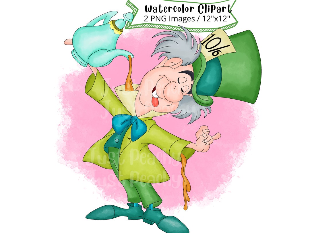 Mad Hatter From Alice in Wonderland Watercolor Clipart, Full Set, PNG, Cute Cartoon, Digital ...