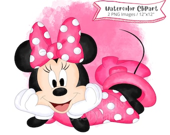 Minnie Mouse Watercolor Clipart: Cartoon Illustration (PNG)