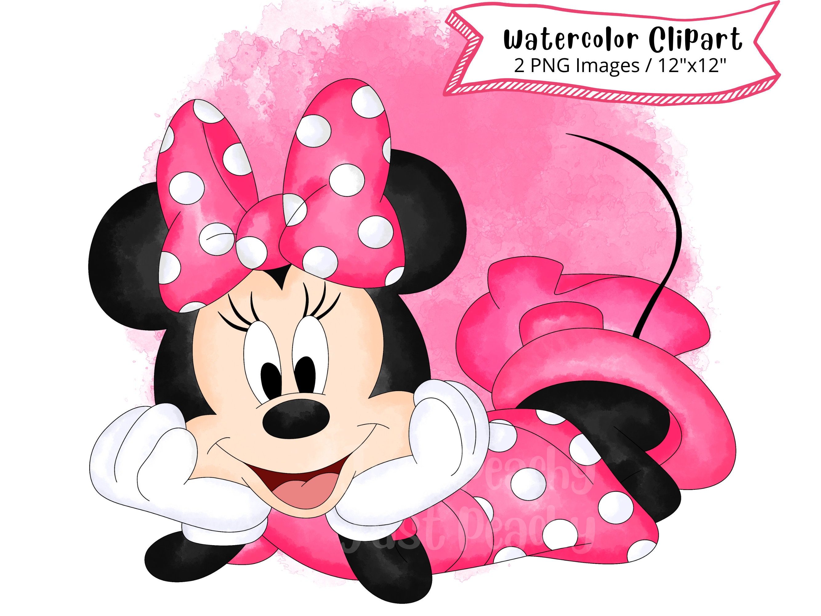 ミニーマウスの水彩画クリップアート：漫画イラスト（PNG） - Etsy 日本