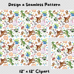 Toy Story Seamless Pattern, Watercolor Digital Pattern, Buzz Lightyear, Woody, Jesse, High Resolution image 2