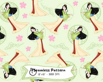 Mulan Aquarell Muster, Cartoon Design (Digitaler Download)